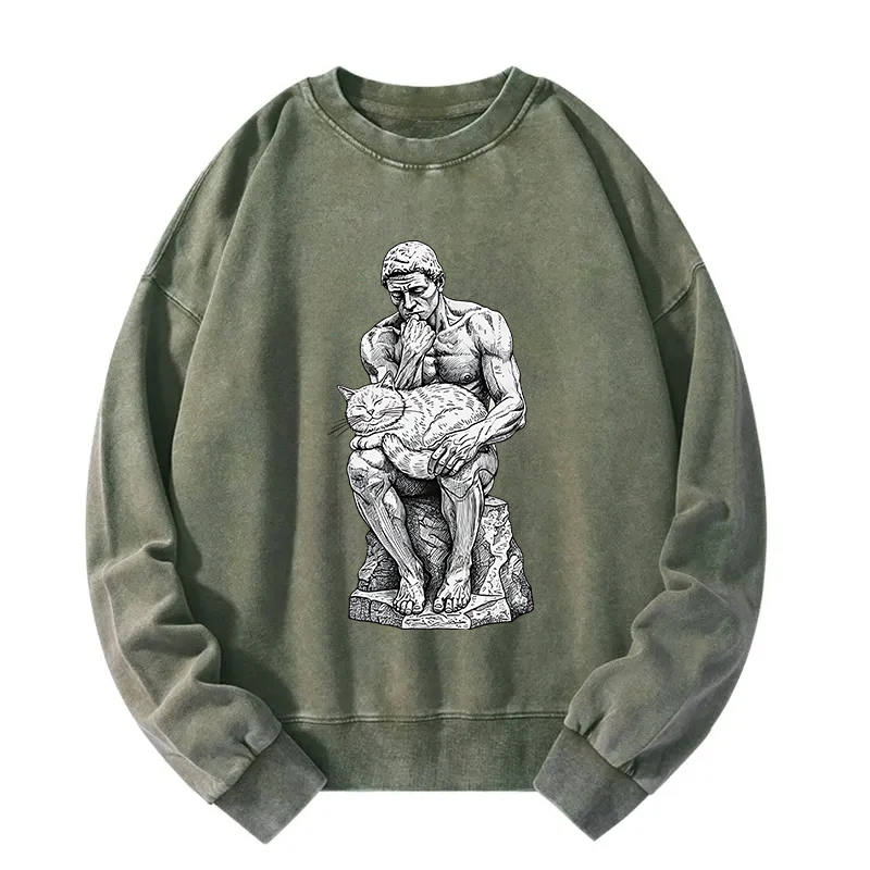 The Thinker's Cat Washed Sweatshirt