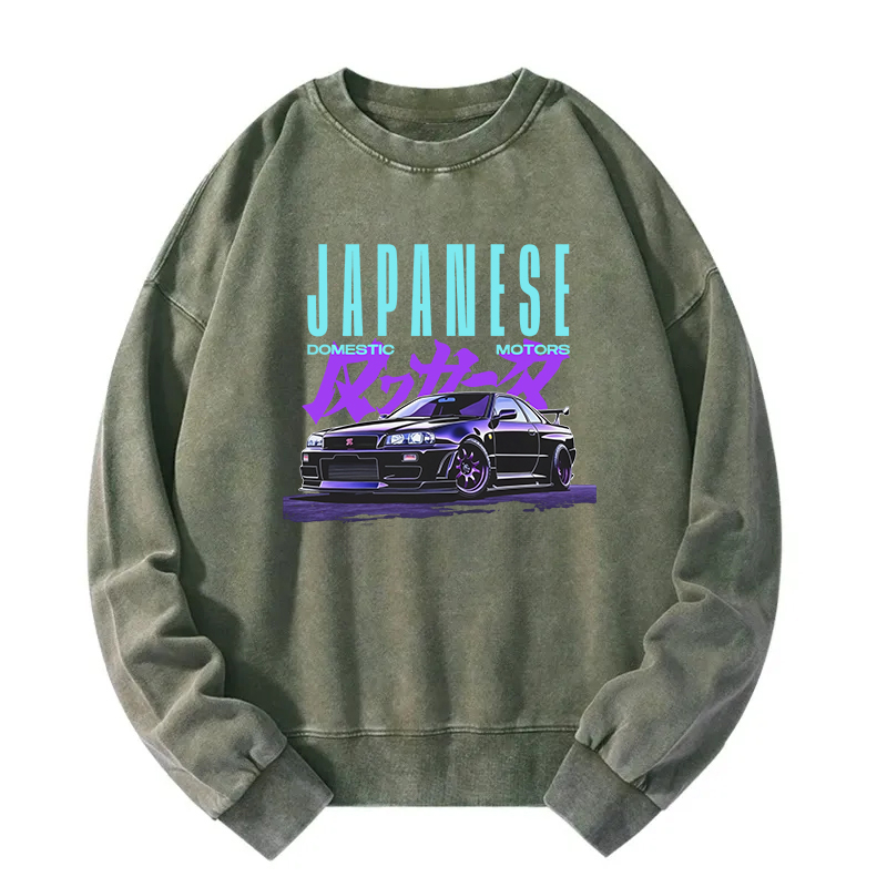 Japanese Retro Domestic Motors Washed Sweatshirt