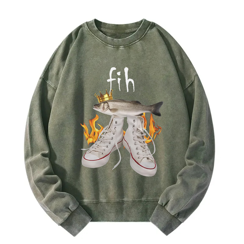 Fih Funny Meme Washed Sweatshirt