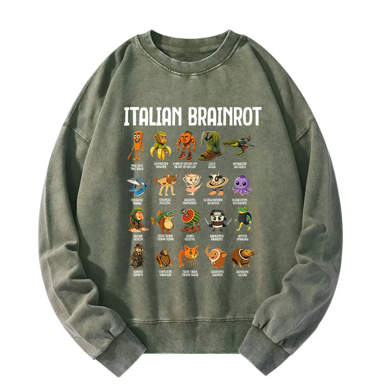 Italian Brainrot Funny Memes Washed Sweatshirt