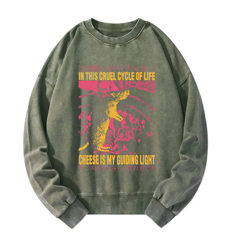 Cheese is My Guiding Light Rat Washed Sweatshirt