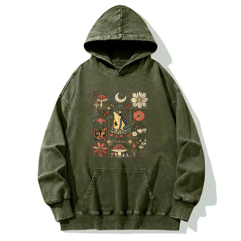 Celestial Frog Goblincore Mushroom Washed Hoodie