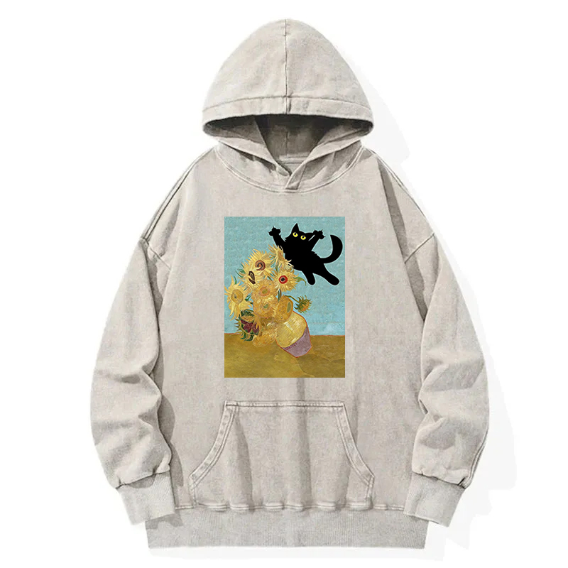 Cat Pushing Flowers Washed Hoodie