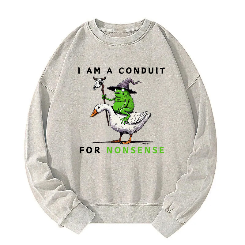 Funny Frog and Humor Goose Washed Sweatshirt