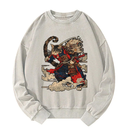 Samurai Cat In The Cloud Washed Sweatshirt