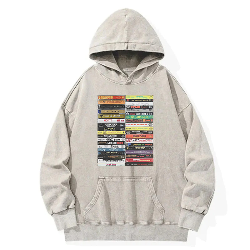 Vintage 80s 90s Hip Hop Cassette Tapes Washed Hoodie