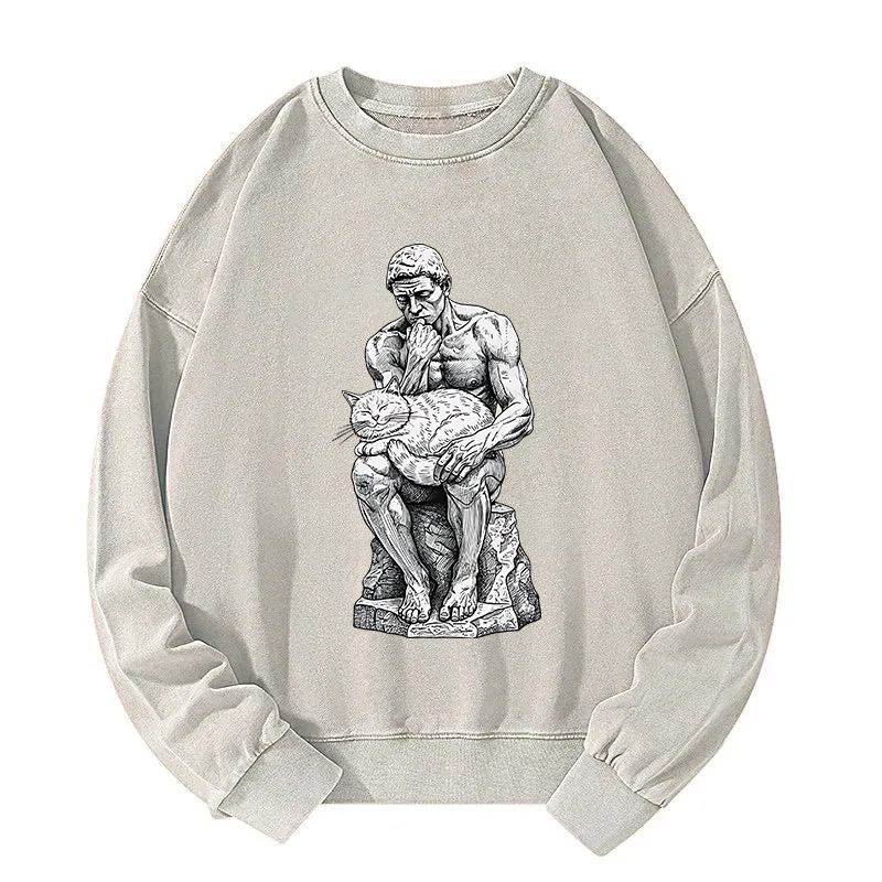 The Thinker's Cat Washed Sweatshirt