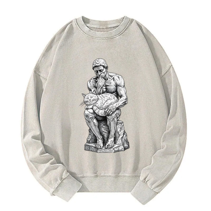 The Thinker's Cat Washed Sweatshirt
