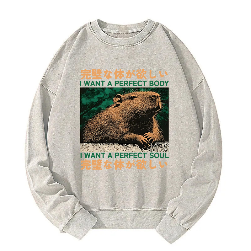 Capybara Wants The Perfect Body Washed Sweatshirt