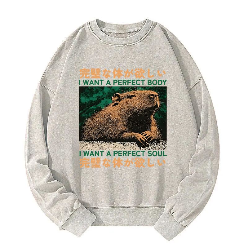 Capybara Wants The Perfect Body Washed Sweatshirt