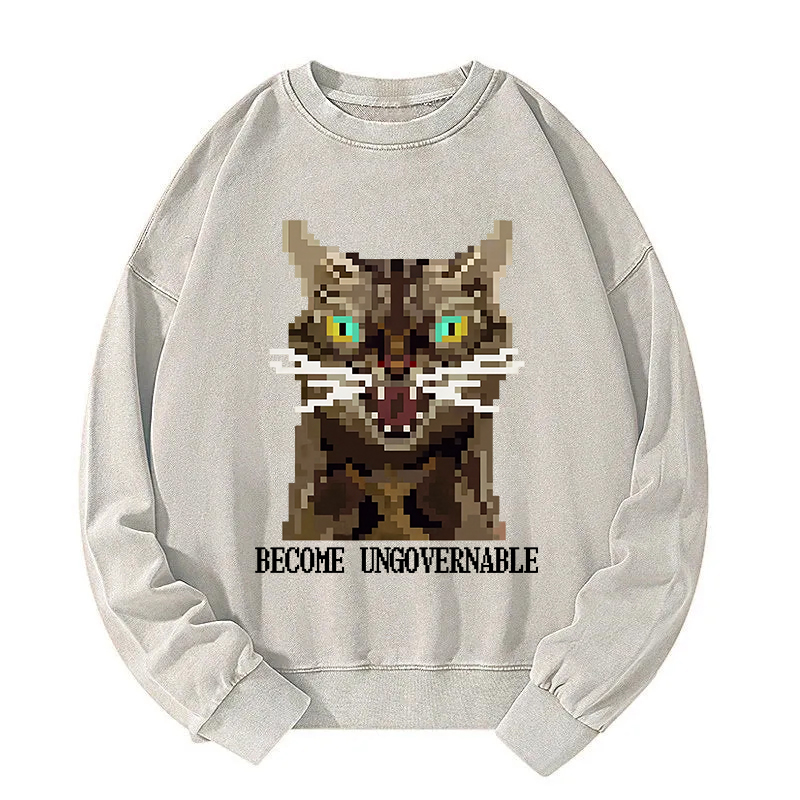 Angry Become Ungovernable Cat Washed Sweatshirt