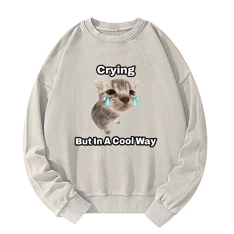 Funny Crying Cat Meme Washed Sweatshirt