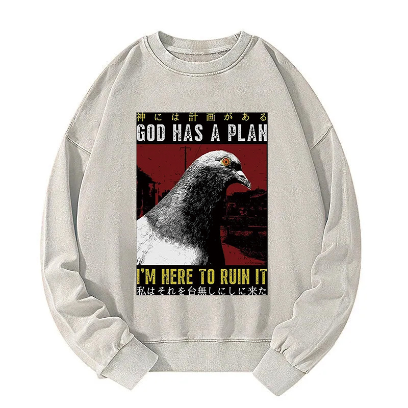 Pigeons That Want To Break The Plan Washed Sweatshirt