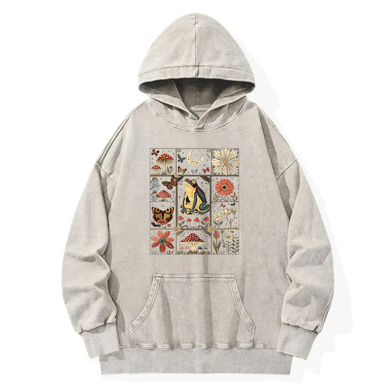 Celestial Frog Goblincore Mushroom Washed Hoodie