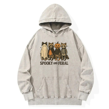 Funny Halloween Raccoon Washed Hoodie