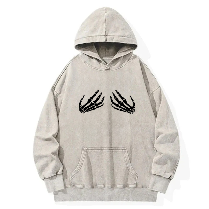Halloween Skeleton Hands Washed Hoodie