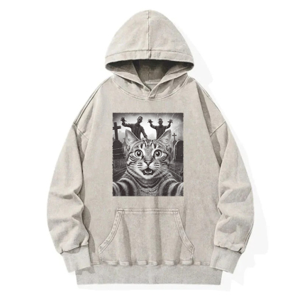 Funny Cat Halloween Washed Hoodie