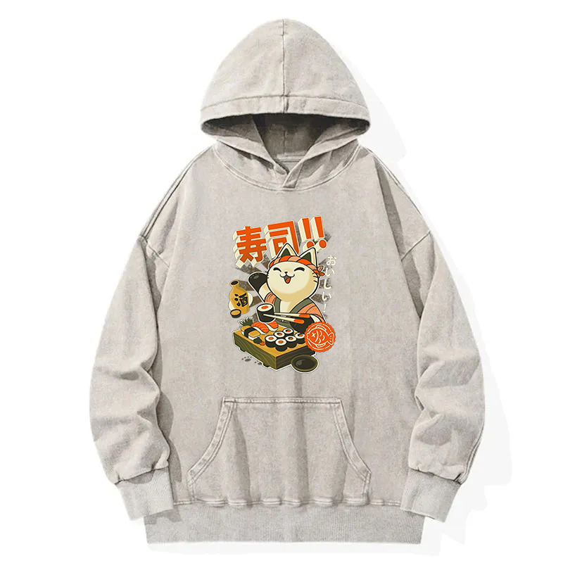 Sushi Chef Cat Washed Hoodie