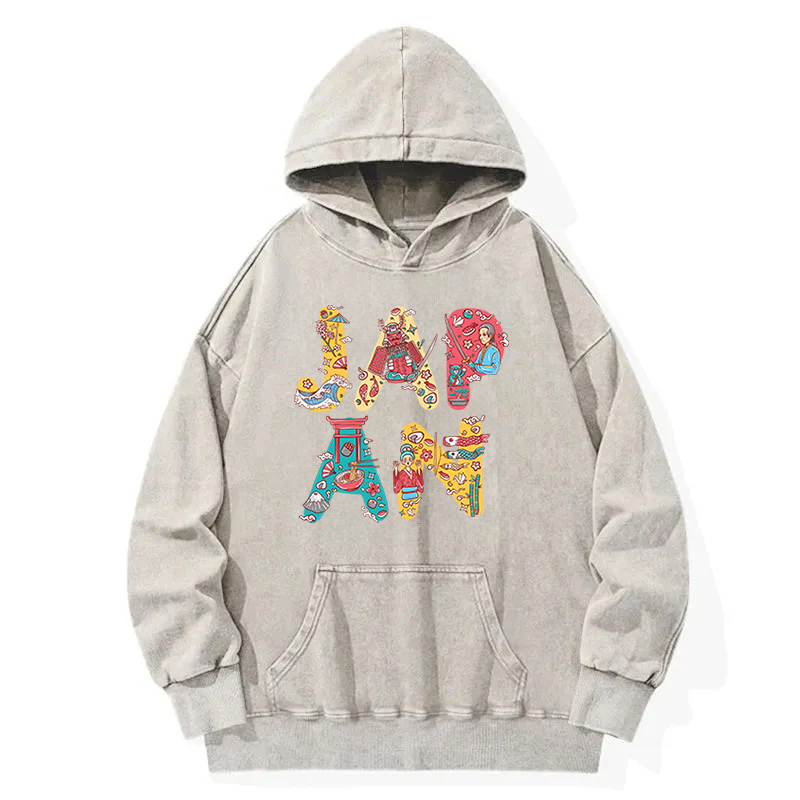 Illustration Of Japan Culture Washed Hoodie