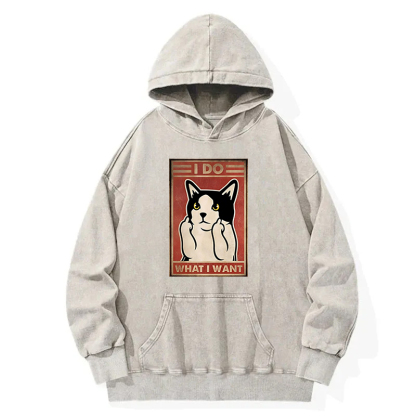 I Do What I Want Cat Meme Washed Hoodie
