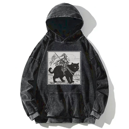 Renaissance Fair Knight Cat Rider Washed Hoodie