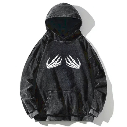 Halloween Skeleton Hands Washed Hoodie