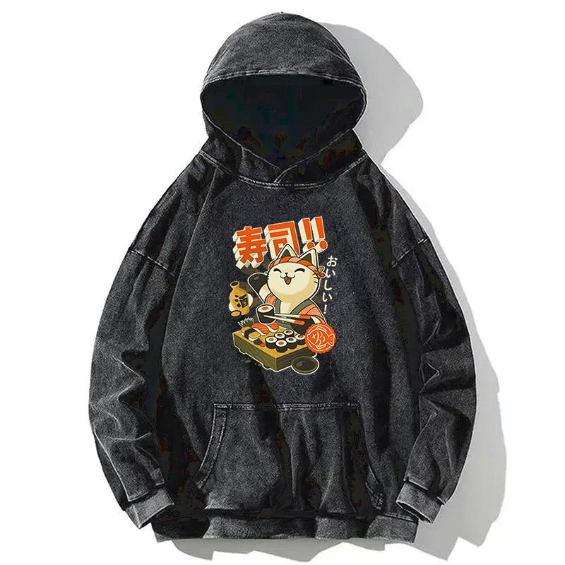 Sushi Chef Cat Washed Hoodie
