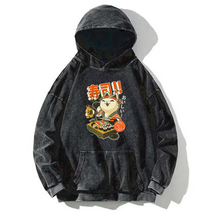 Sushi Chef Cat Washed Hoodie