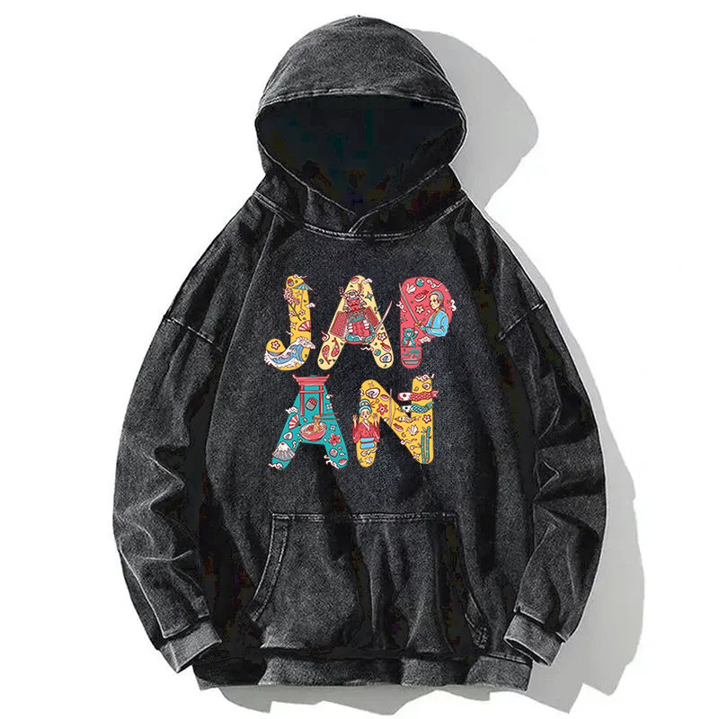 Illustration Of Japan Culture Washed Hoodie
