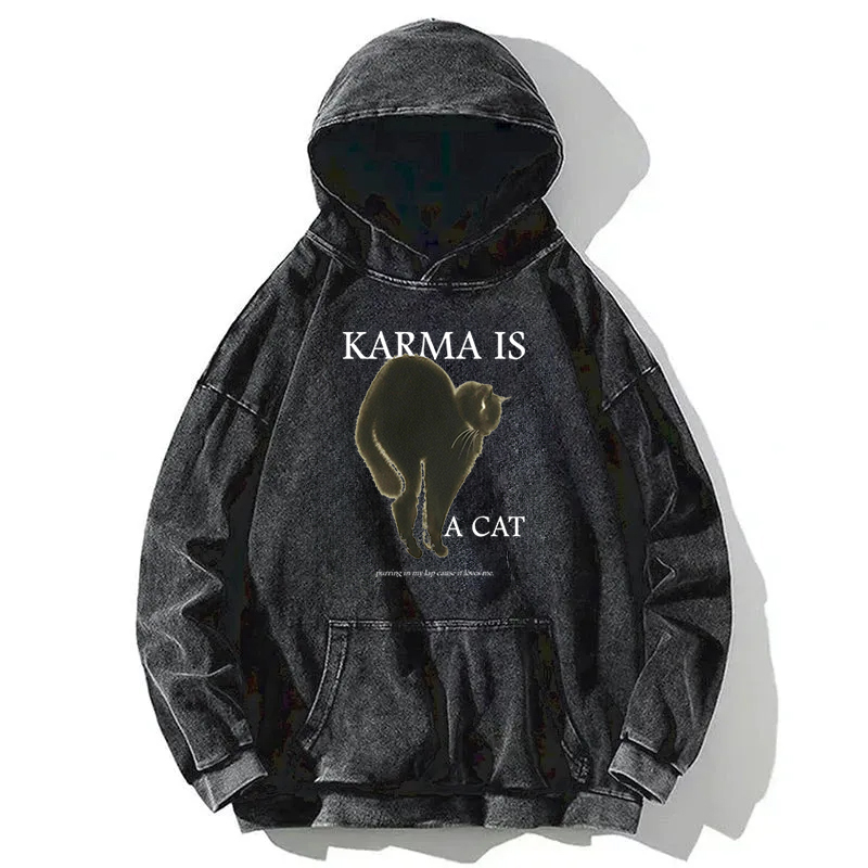 Karma Is A Cat Washed Hoodie