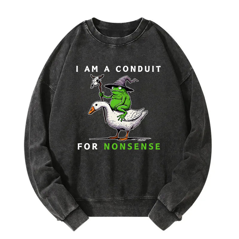 Funny Frog and Humor Goose Washed Sweatshirt