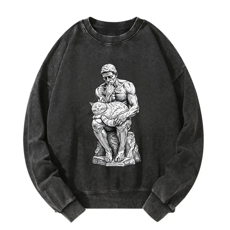 The Thinker's Cat Washed Sweatshirt