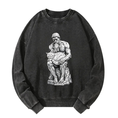 The Thinker's Cat Washed Sweatshirt
