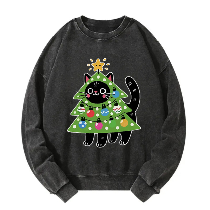 Christmas Tree Cat Washed Sweatshirt