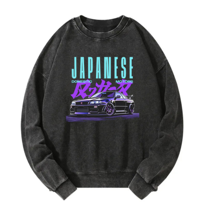 Japanese Retro Domestic Motors Washed Sweatshirt