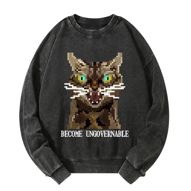 Angry Become Ungovernable Cat Washed Sweatshirt
