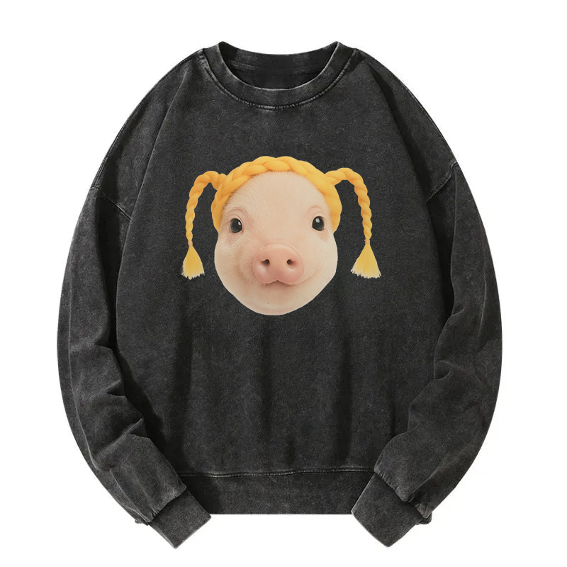 Cute Blonde Hair Pig Meme Washed Sweatshirt