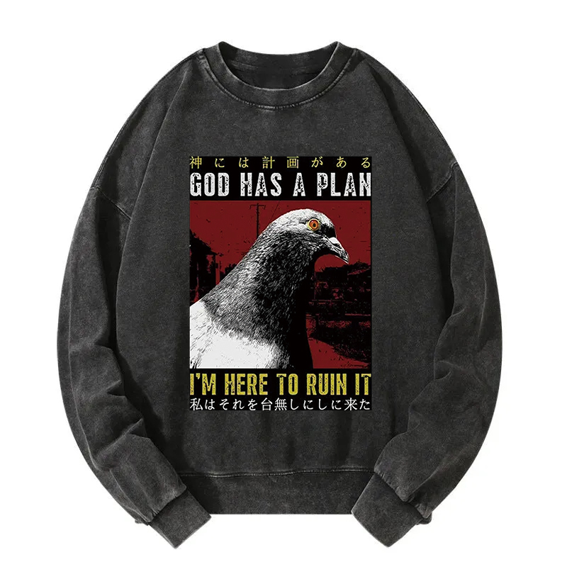 Pigeons That Want To Break The Plan Washed Sweatshirt