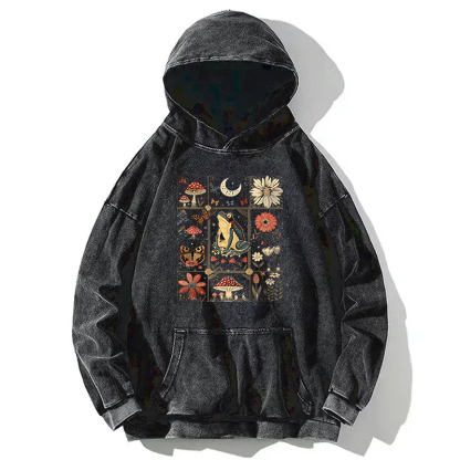 Celestial Frog Goblincore Mushroom Washed Hoodie