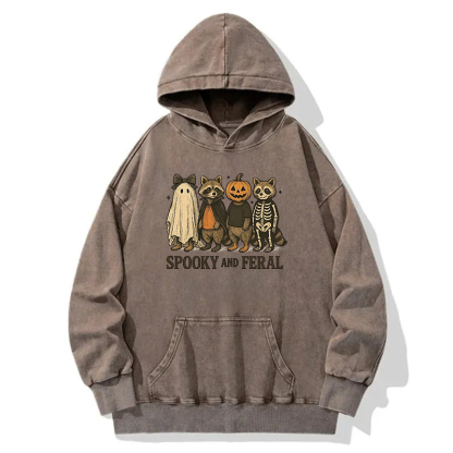 Funny Halloween Raccoon Washed Hoodie