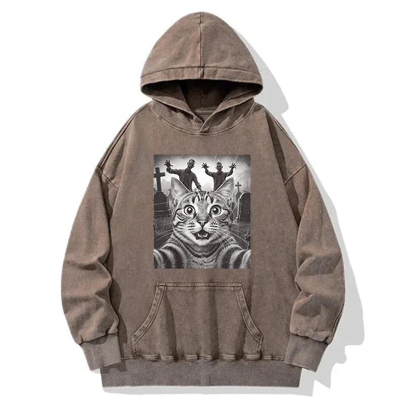 Funny Cat Halloween Washed Hoodie