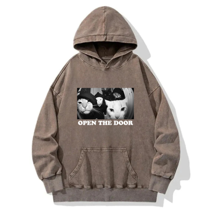 Funny Cat Gang Meme Washed Hoodie