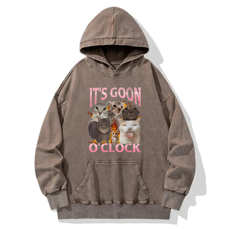 It's Goon O'Clock Funny Cat Meme Washed Hoodie