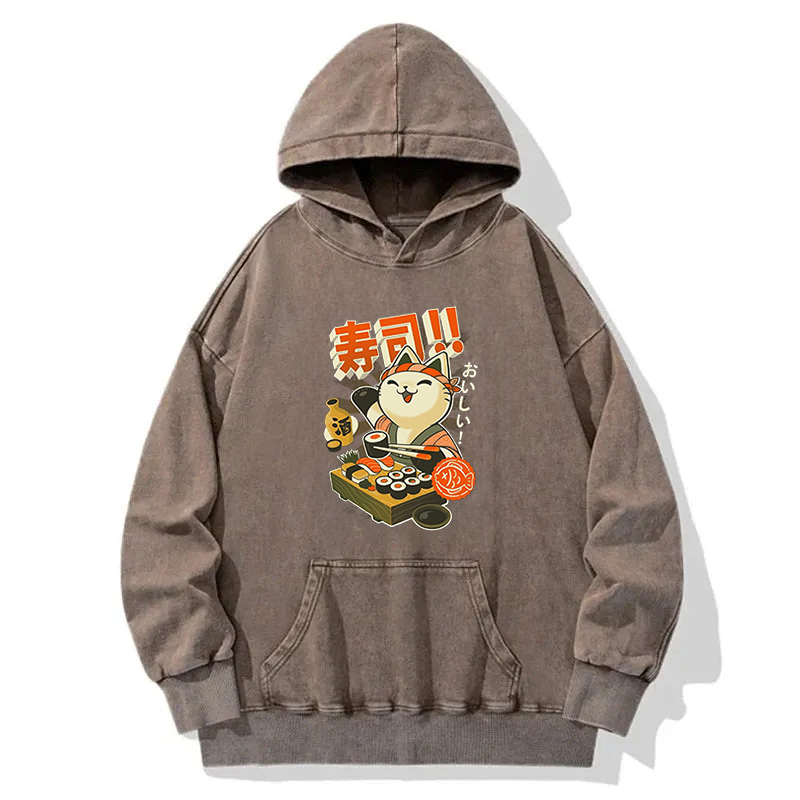 Sushi Chef Cat Washed Hoodie