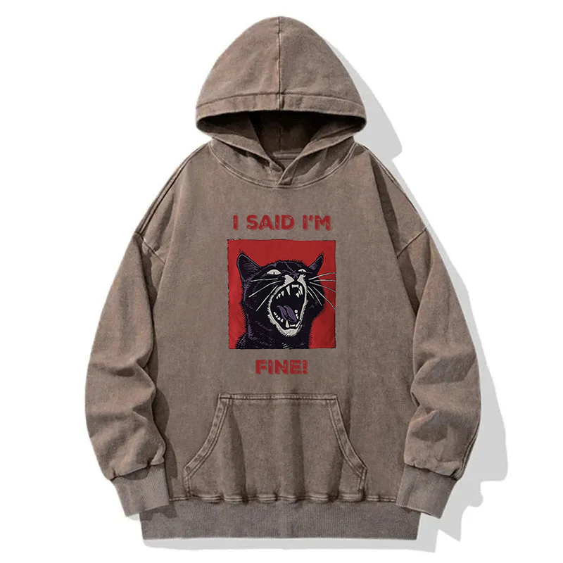 I Said I'm Fine Cat Meme Washed Hoodie