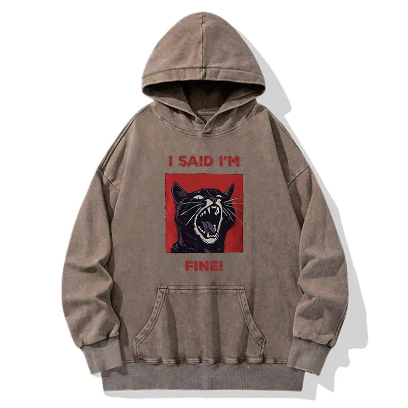 I Said I'm Fine Cat Meme Washed Hoodie