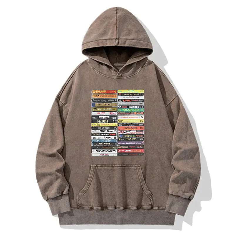 Vintage 80s 90s Hip Hop Cassette Tapes Washed Hoodie
