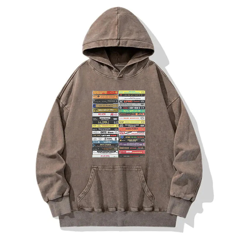 Vintage 80s 90s Hip Hop Cassette Tapes Washed Hoodie