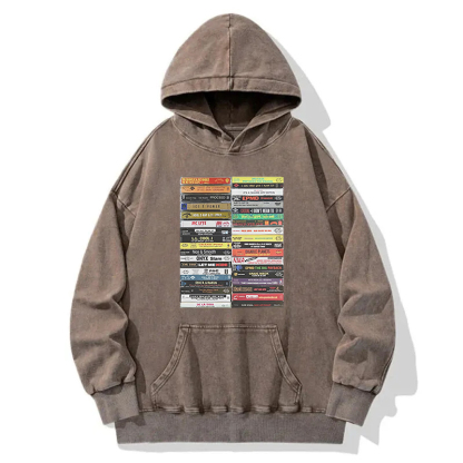 Vintage 80s 90s Hip Hop Cassette Tapes Washed Hoodie