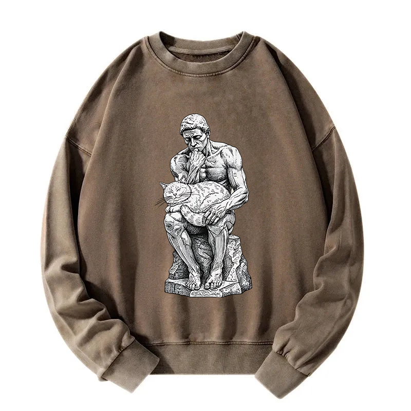 The Thinker's Cat Washed Sweatshirt